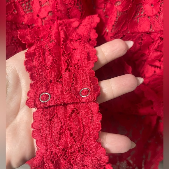 Free People Intimately Everyday Red Lace Halter Bodysuit Sz Large - Picture 6 of 13